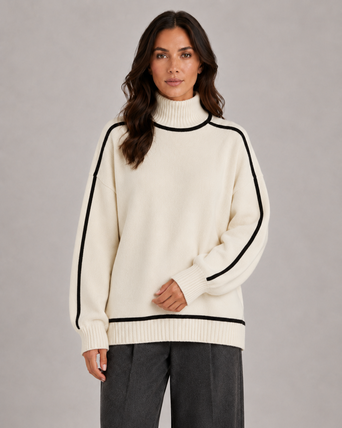 Damski dzianinowy sweter oversize pokazany z przodu