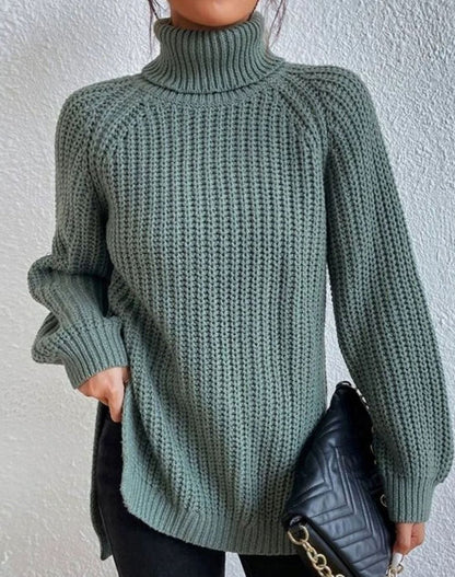 Damski Sweter Golf Z Prążkowanej Dzianiny Luźny Krój