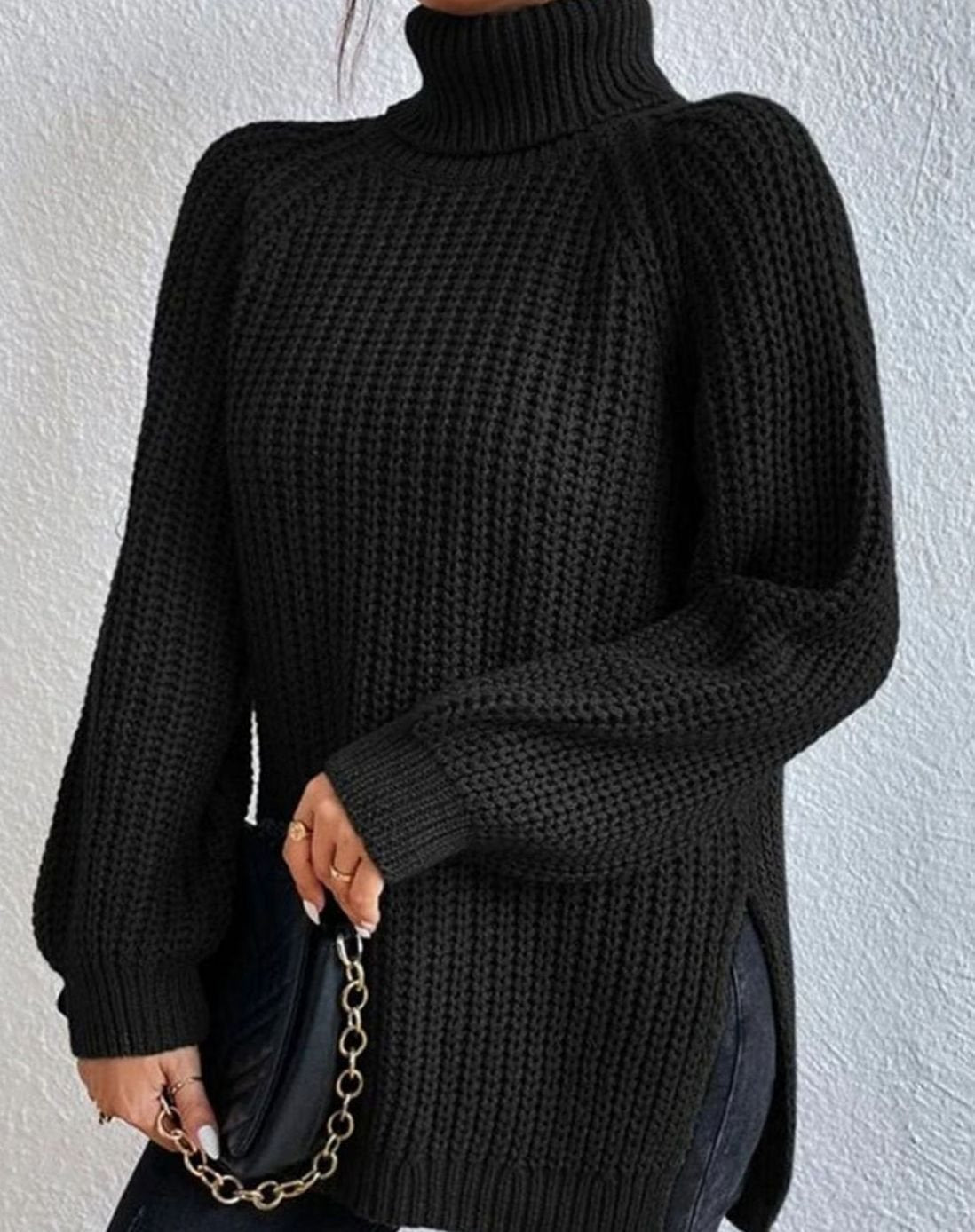 Damski sweter golf z długimi rękawami i luźnym fasonem